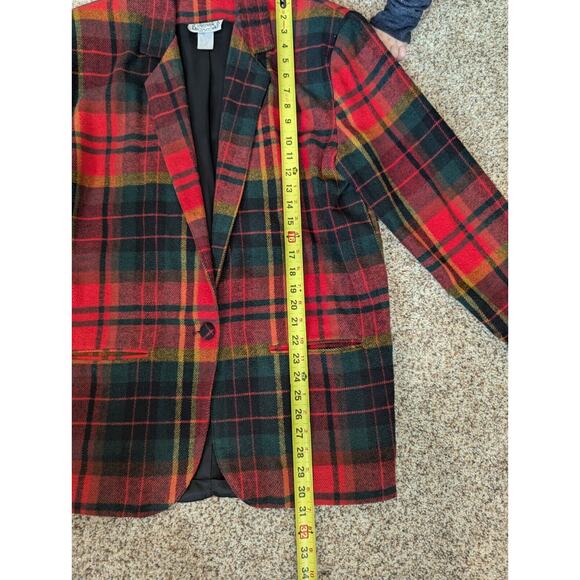Vintage Streetwear 80s 90s Red Plaid Wool Blend Blazer Size Small Oversized - Picture 5 of 8